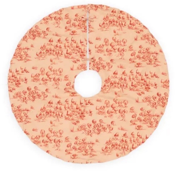 Shannon Retseck Studio Christmas Mushroom Peach Sienna Toile Bow Tree Skirt - Picture 1 of 8